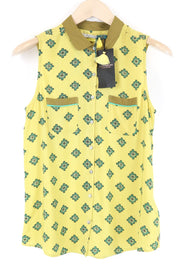 MAISON SCOTCH Women T-Shirt XS Yellow Sleeveless Patterned Collared Button-Up