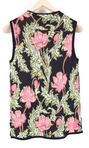 MAISON SCOTCH Women T-Shirt M Navy Flower Pattern Knitted Sleeveless Pull On
