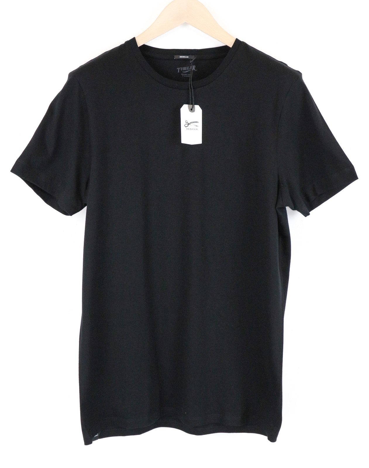 DENHAM Tubular Women T-Shirt M Black Casual Cotton Short Sleeved Plain Basic