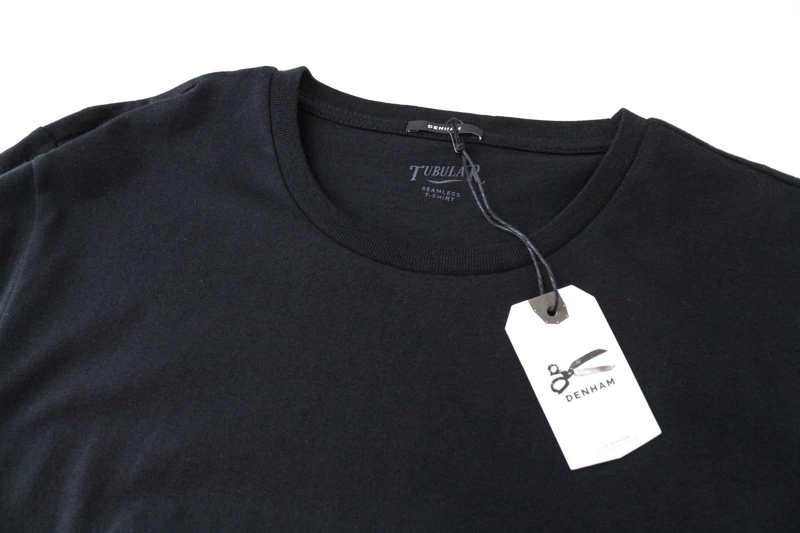 DENHAM Tubular Women T-Shirt M Black Casual Cotton Short Sleeved Plain Basic