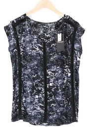 MAISON SCOTCH Women T-Shirt L Grey Printed Sleeveless V-Neck Pull On