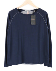 MAISON SCOTCH Women T-Shirt S Navy Cotton Blend Long Sleeved Pull On Casual