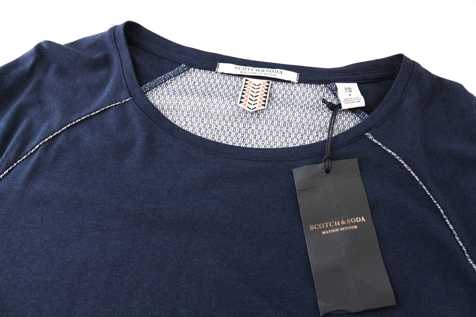 MAISON SCOTCH Women T-Shirt S Navy Cotton Blend Long Sleeved Pull On Casual