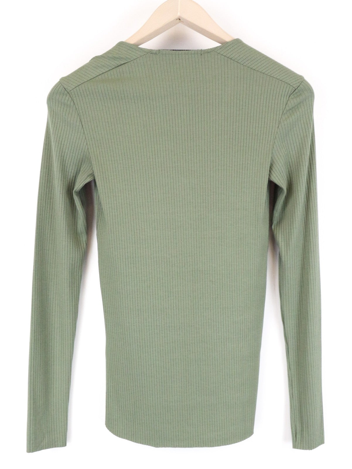 MAISON SCOTCH Women T-Shirt XS Green Stretch Long Sleeved Ribbed V-Neck