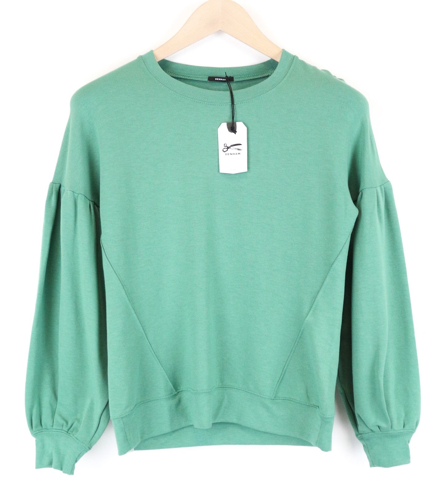 DENHAM Compass Women Sweatshirt 2XS Green Stretch Long Sleeved Oversized