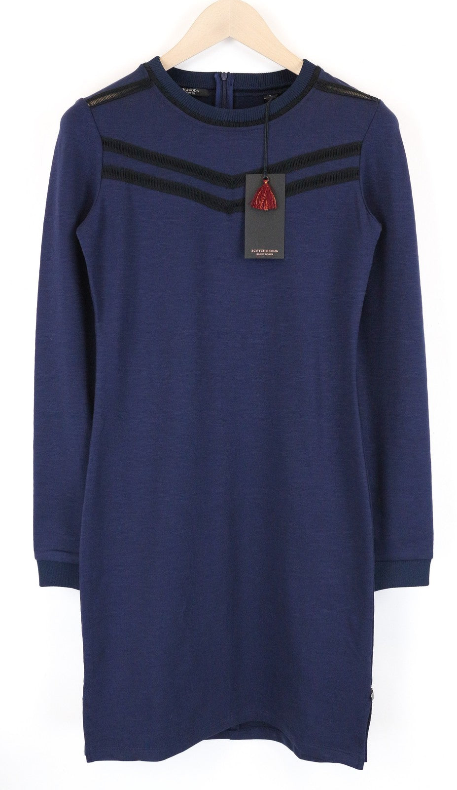 MAISON SCOTCH Women Dress S Dark Blue Cotton Blend Long Sleeve Detailed