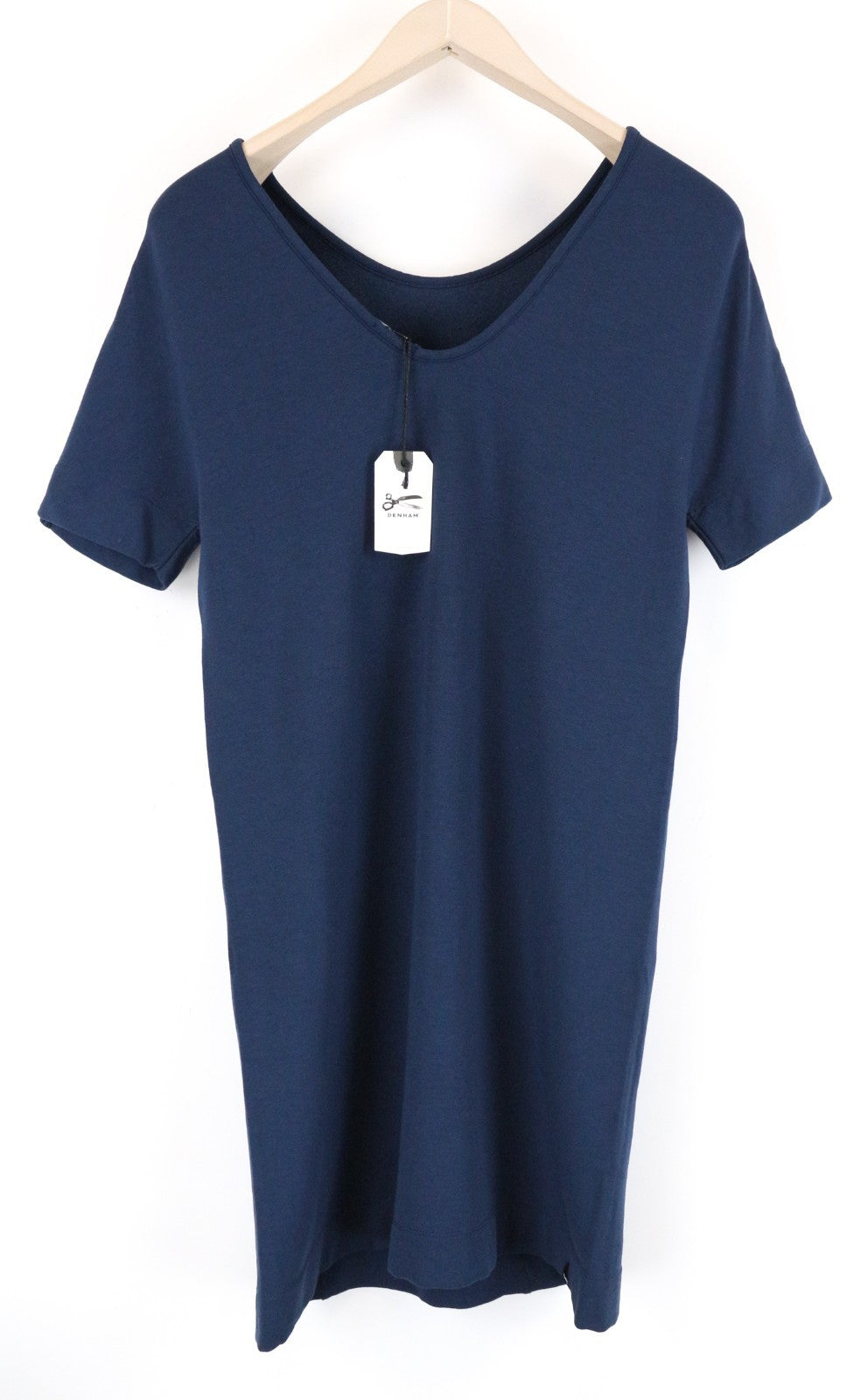 DENHAM Compass Women Dress S Blue Short Sleeve Round Neck Casual Mini