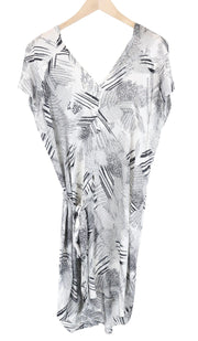 DENHAM Lock Women Dress M Bone White Layered 2in1 Patterned Short Sleeve Belted