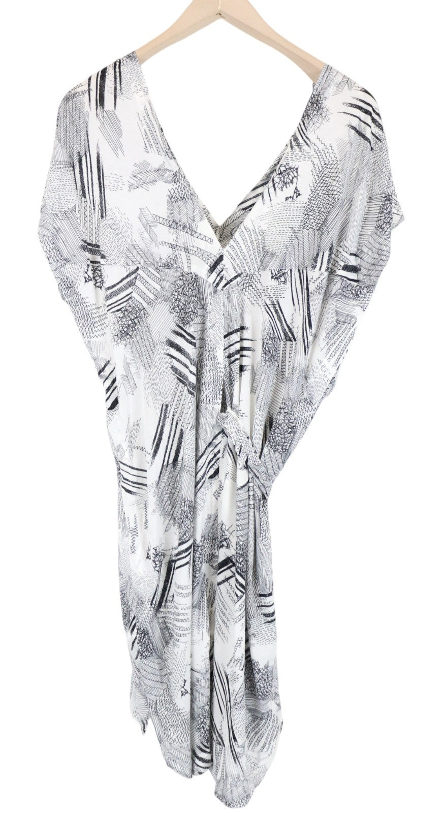 DENHAM Lock Women Dress M Bone White Layered 2in1 Patterned Short Sleeve Belted