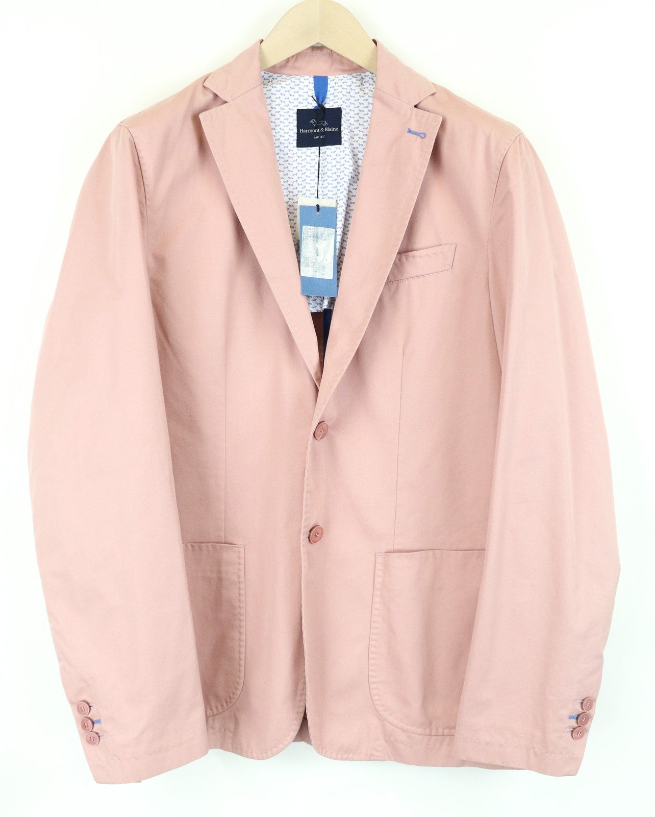 HARMONT & BLAINE Men Blazer 50 Pink Pure Cotton Single-Breasted Vented Unlined