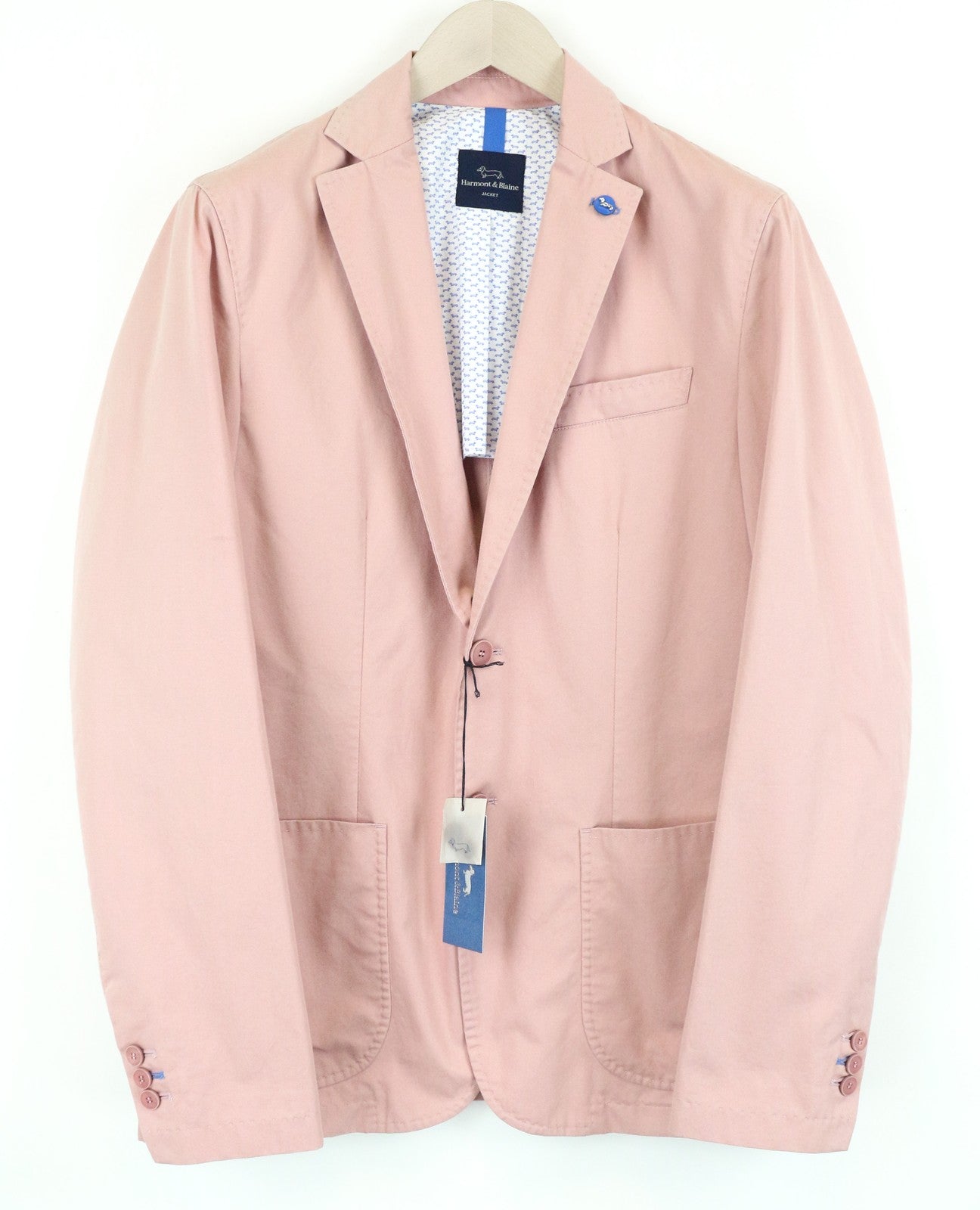 HARMONT & BLAINE Men Blazer 50 Pink Pure Cotton Single-Breast Vented Unlined