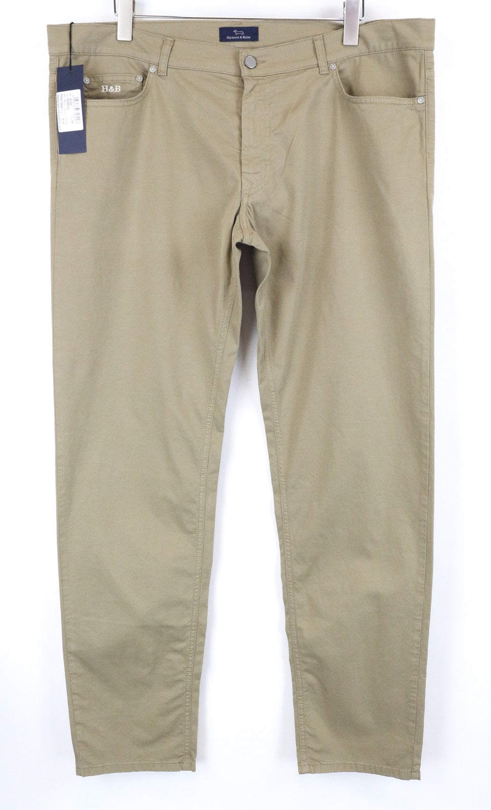 HARMONT & BLAINE Men Trousers 58 Brown Cotton Stretch Narrow Logo Flat Front