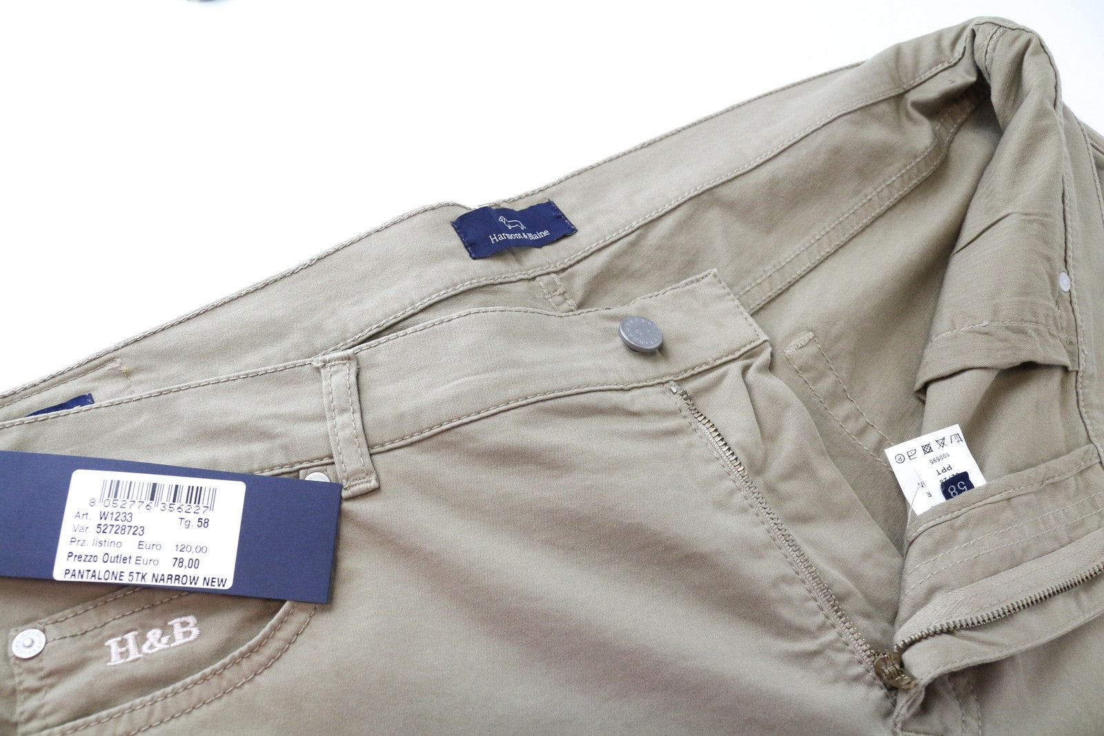 HARMONT & BLAINE Men Trousers 58 Brown Cotton Stretch Narrow Logo Flat Front