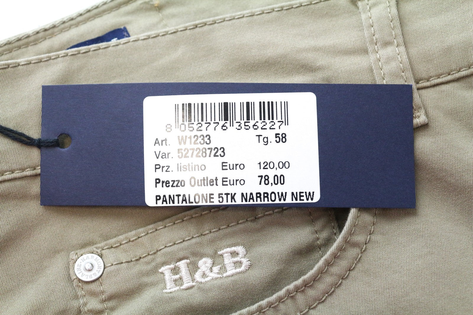 HARMONT & BLAINE Men Trousers 58 Brown Cotton Stretch Narrow Logo Flat Front