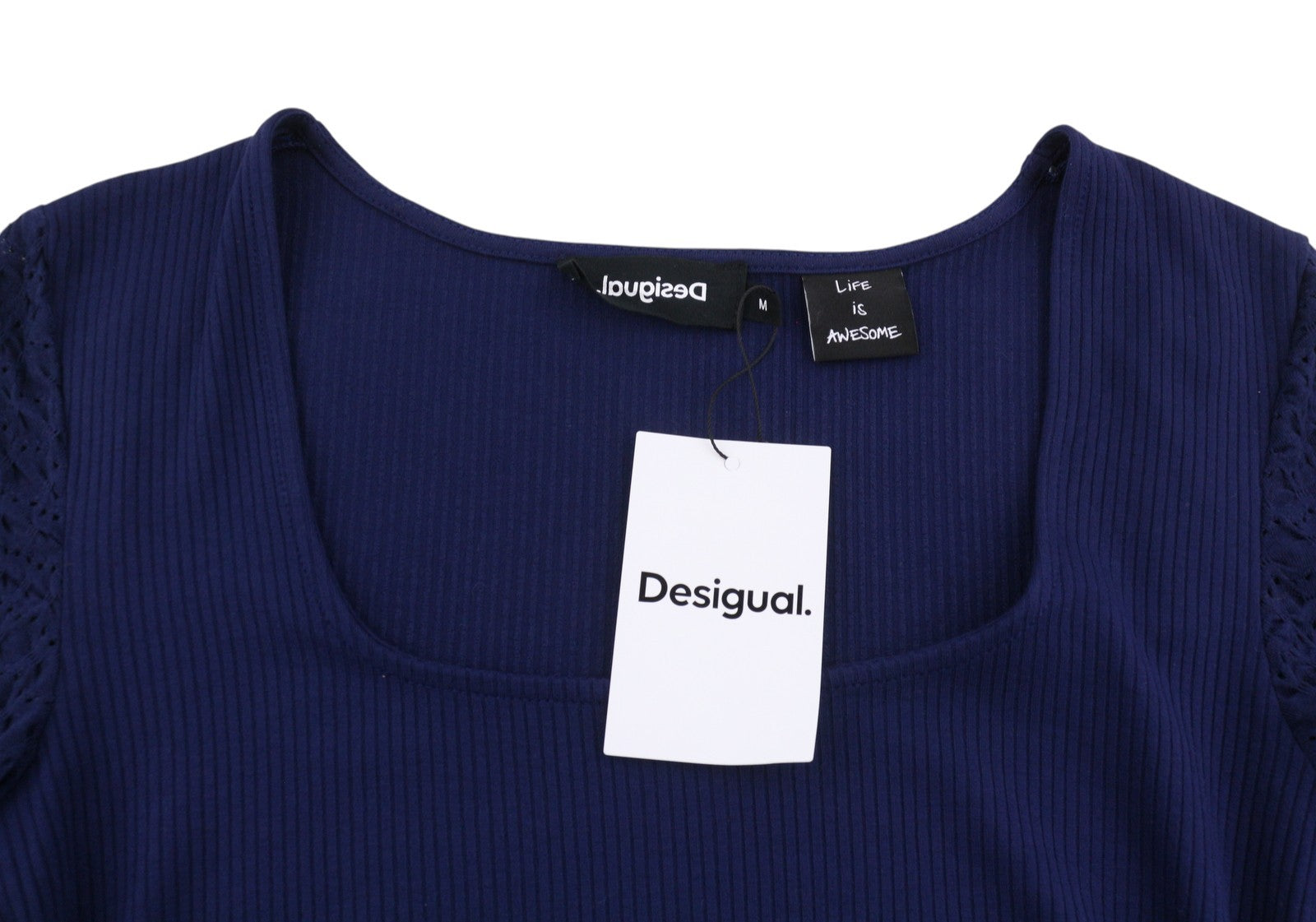 DESIGUAL Praga Women Dress M Dark Blue Round Neck Long Sleeve Fitted Mini