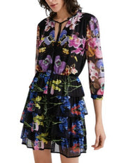 DESIGUAL Leyon Women Dress S Multicolor Floral Print Layered Skirt Mini