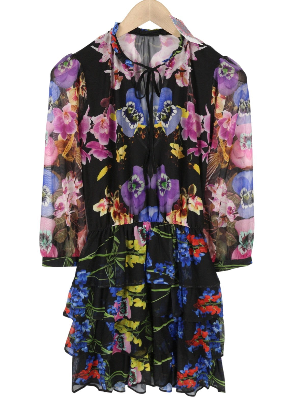 DESIGUAL Leyon Women Dress S Multicolor Floral Print Layered Skirt Mini