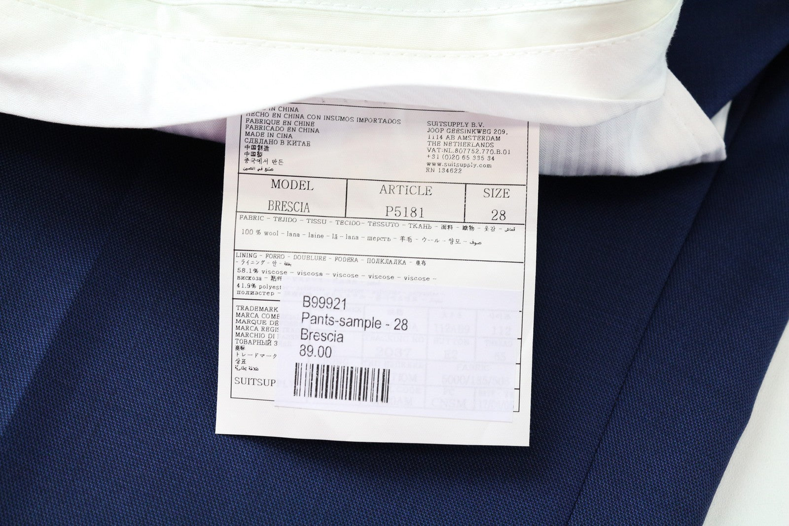 SUITSUPPLY Brescia Men Trousers UK46S Blue Pure Wool Lined Pleated Front Formal