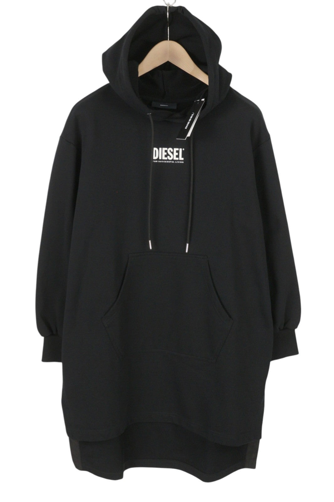 DIESEL D-Ilse-Small Logo Women Dress S Black Hoodie Kangaroo Oversized RRP160