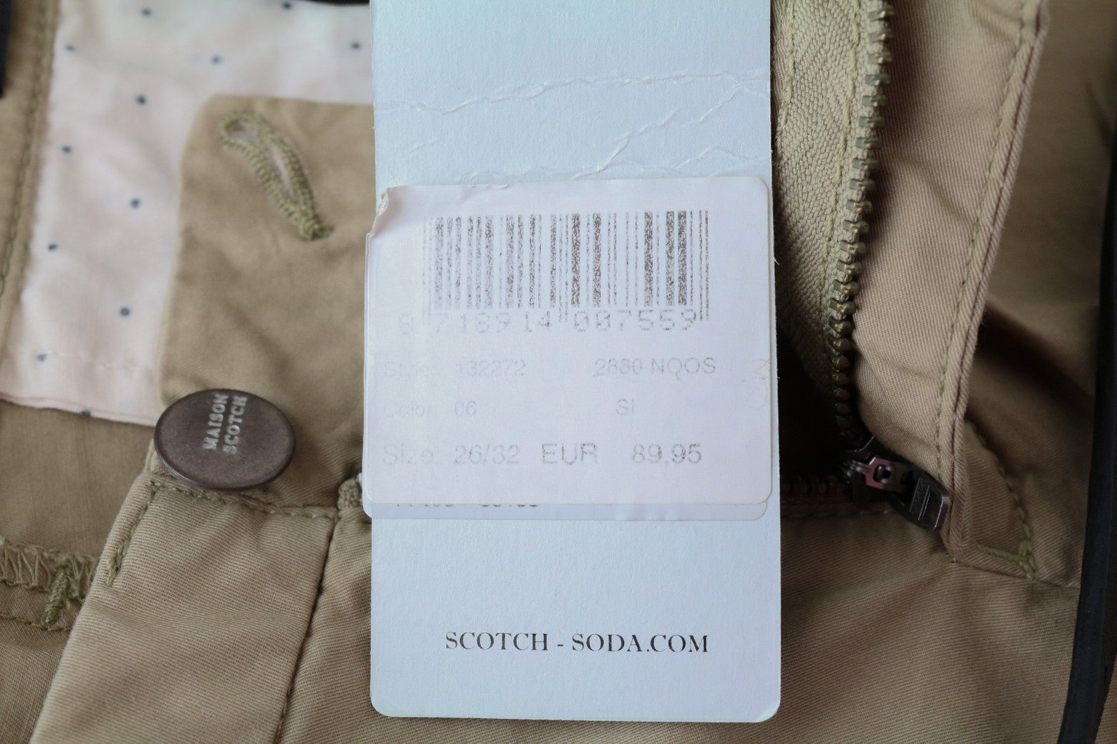 MAISON SCOTCH Women Trousers W26/L32 Sand Brown Slim Fit Cotton Stretch