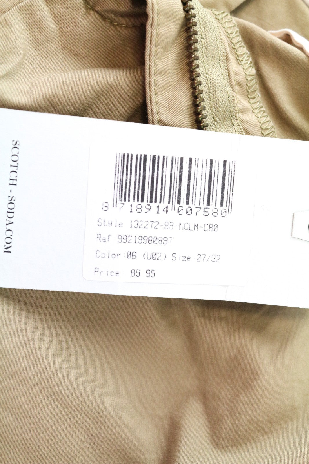 MAISON SCOTCH Women Trousers W27/L32 Sand Brown Slim Fit Cotton Stretch Belted