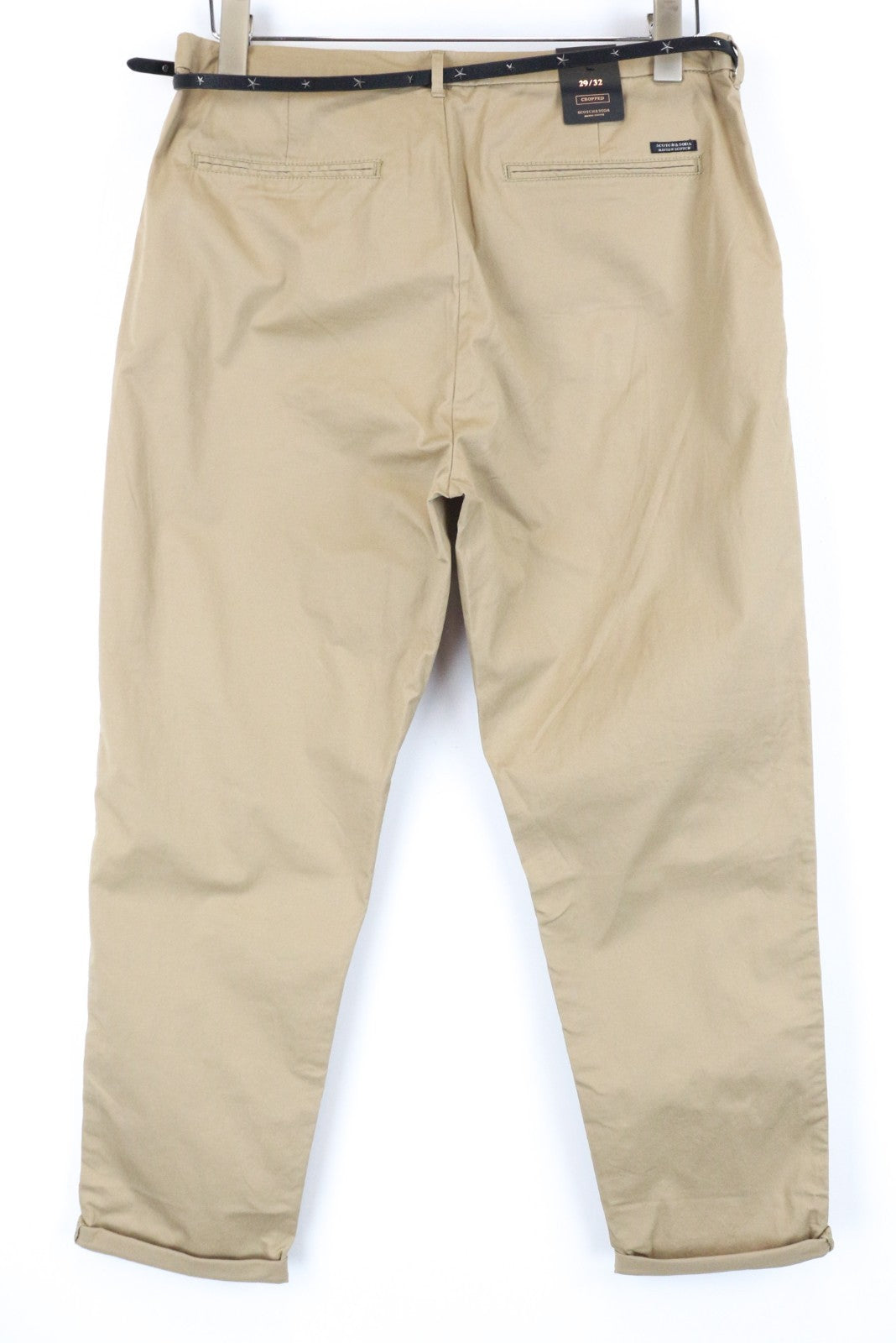 MAISON SCOTCH Women Trousers W29/L32 Sand Brown Slim Fit Cotton Stretch Turn-Up