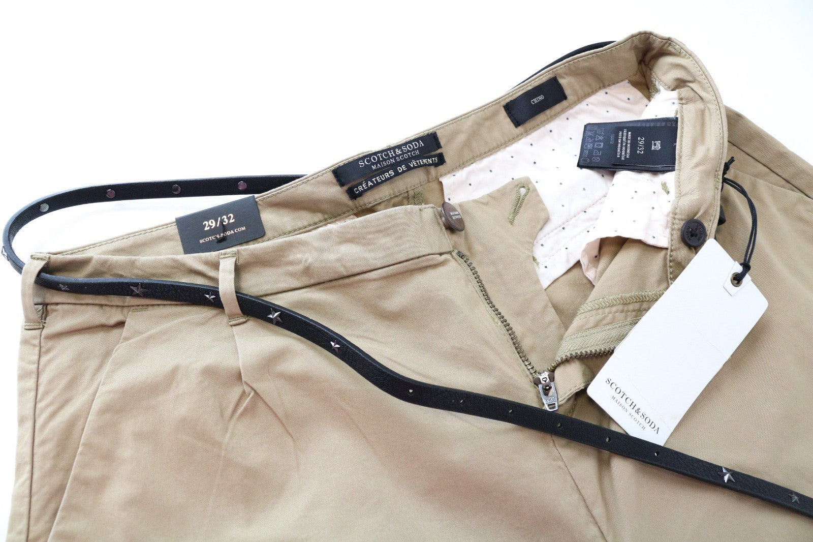 MAISON SCOTCH Women Trousers W29/L32 Sand Brown Slim Fit Cotton Stretch Turn-Up