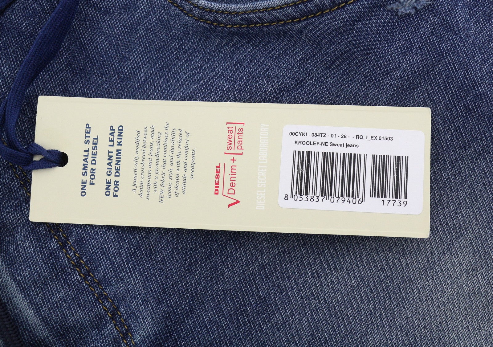 DIESEL Krooley-Ne 084TZ Men Jeans W28 Blue Whiskers Faded Distress Slim Jogg