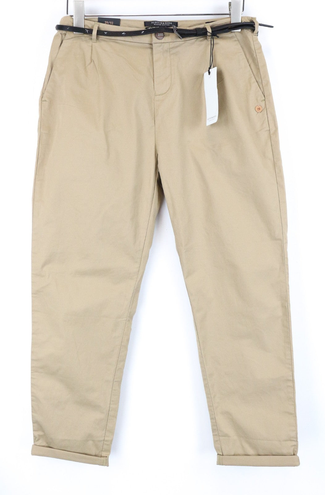 MAISON SCOTCH Women Trousers W29/L32 Sand Brown Slim Cotton Stretch Flat Front