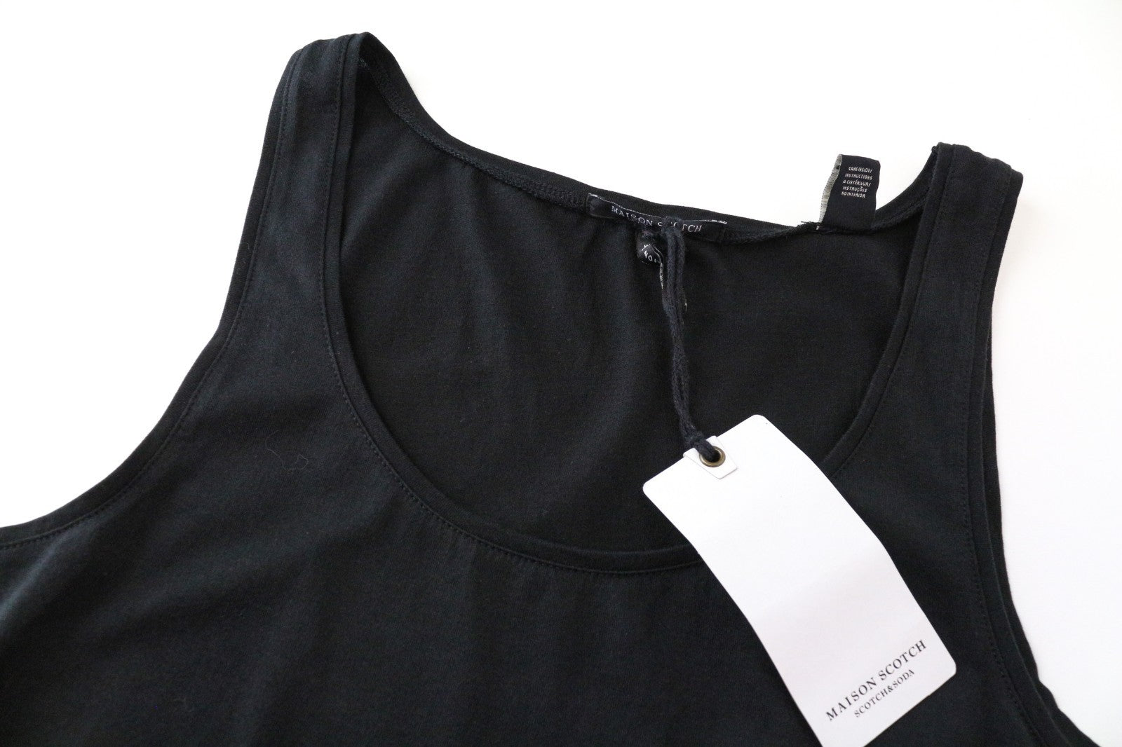MAISON SCOTCH Women Top XS Tank Black Plain Cotton Sleeveless Round Neck