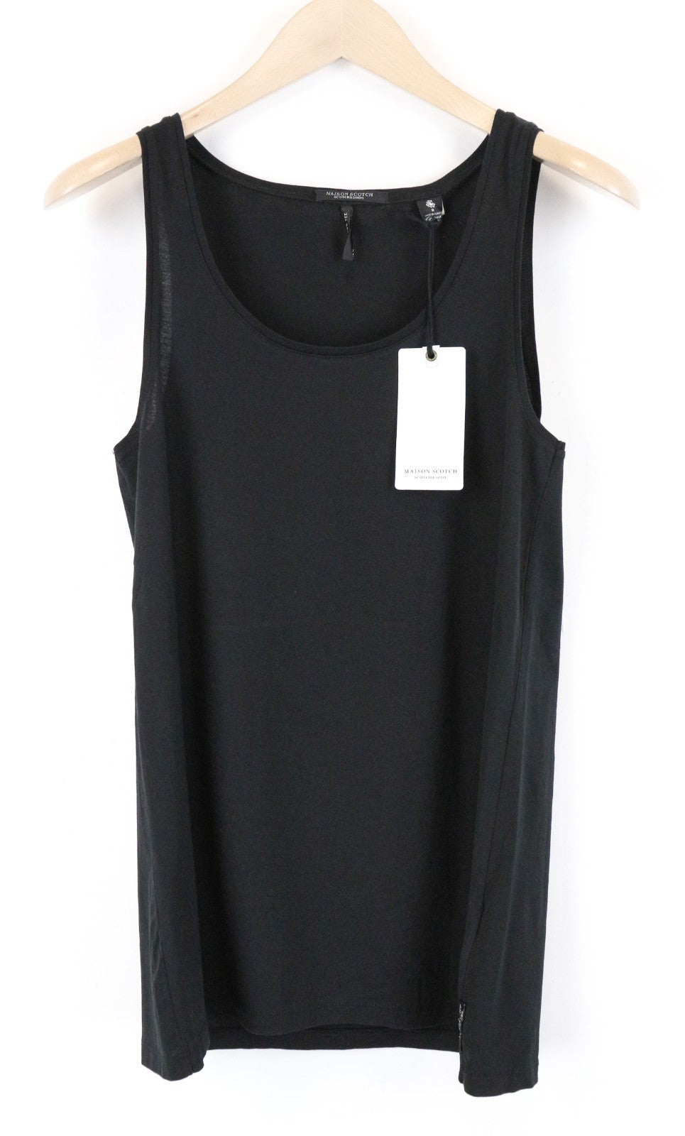 MAISON SCOTCH Women Top M Tank Black Pure Cotton Sleeveless Basic Round Neck