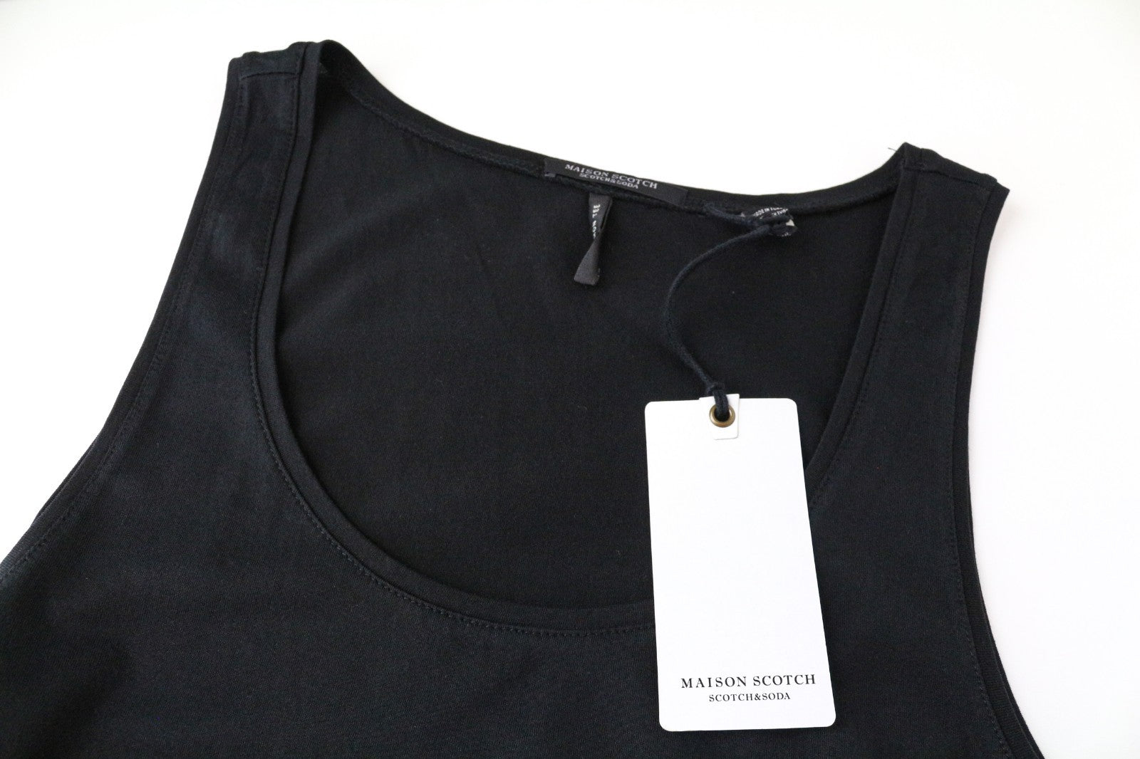 MAISON SCOTCH Women Top M Tank Black Pure Cotton Sleeveless Basic Round Neck