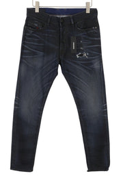 DIESEL Tepphar 080AD Men Jeans W29/L32 Blue Whiskers Faded Distress Slim Fit