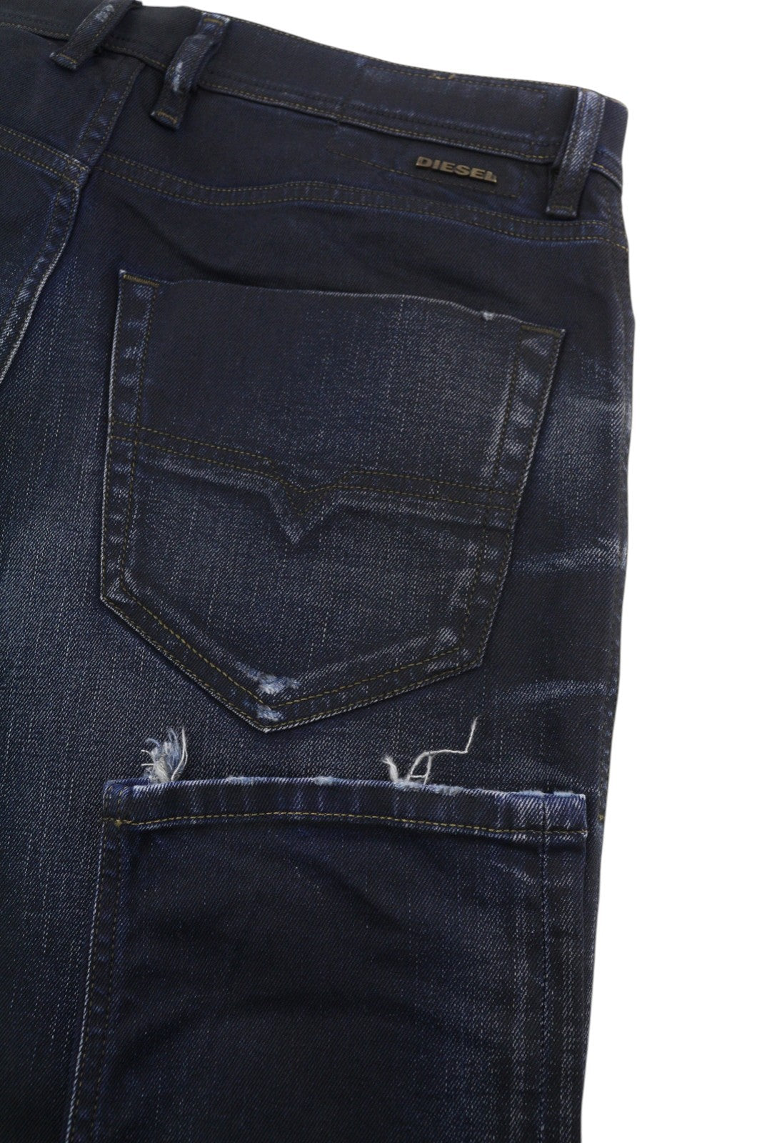 DIESEL Tepphar 080AD Men Jeans W29/L32 Blue Whiskers Faded Distress Slim Fit