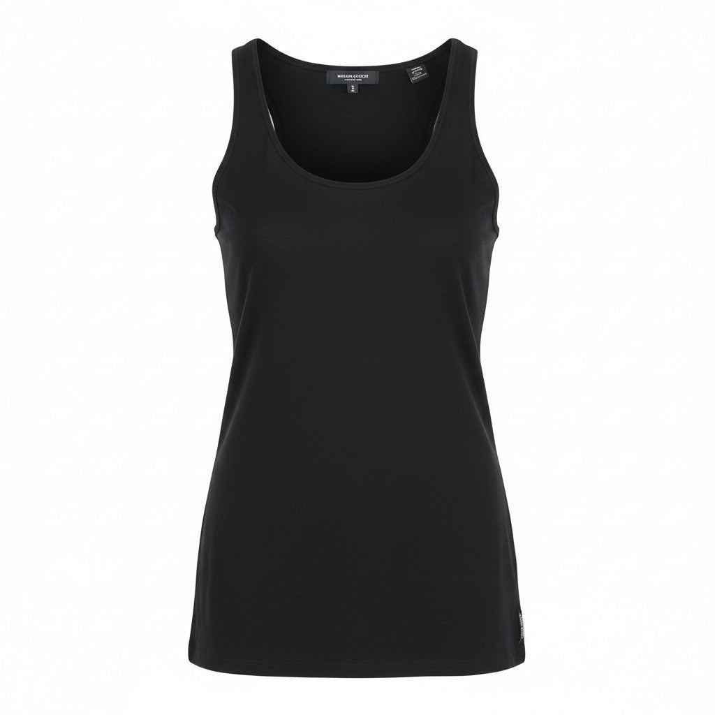 MAISON SCOTCH Women Top M Tank Black Pure Cotton Sleeveless Pull On Round Neck