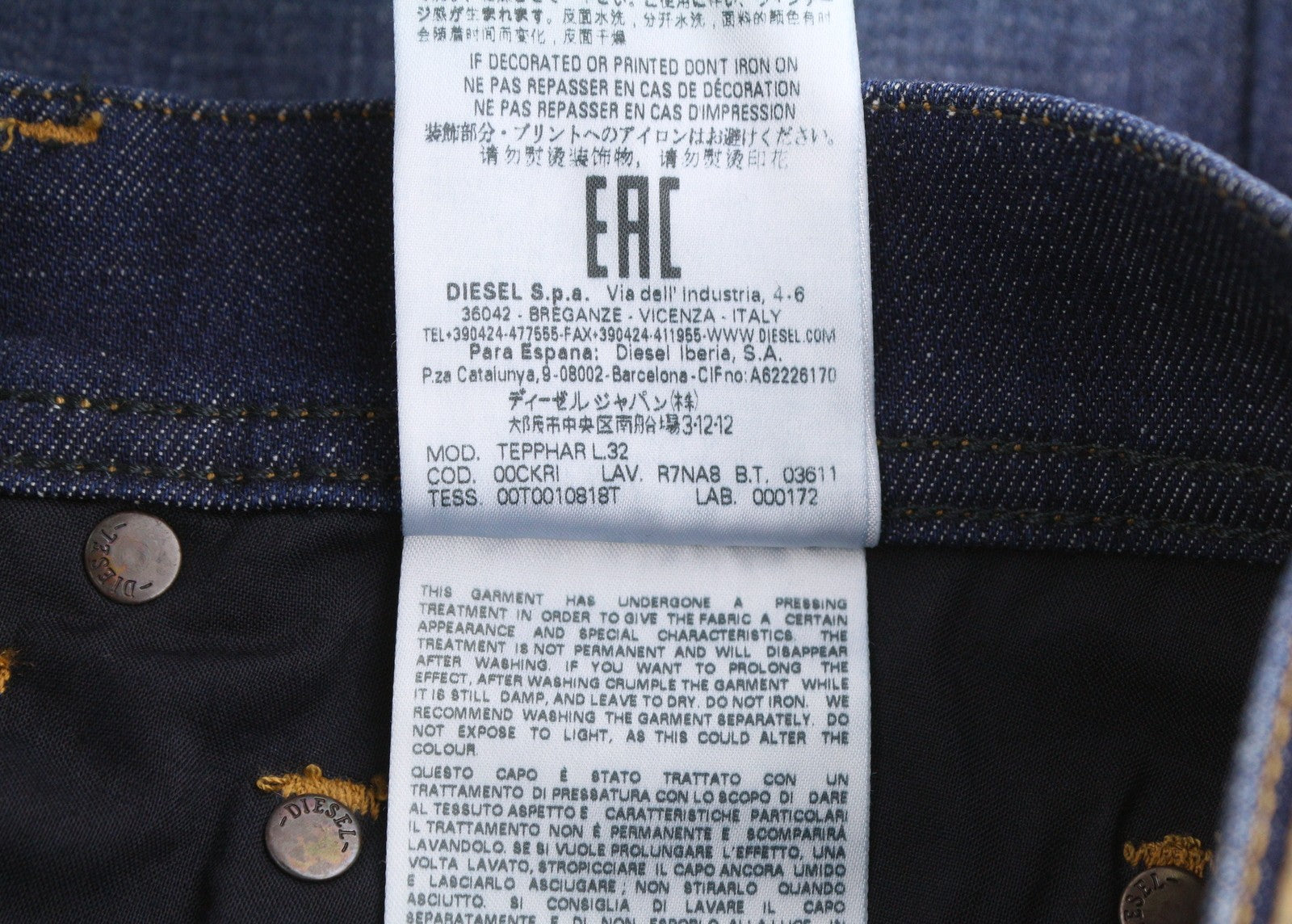 DIESEL Tepphar R7NA8 Men Jeans W29/L32 Blue Faded Distress Slim Carrot Stretchy