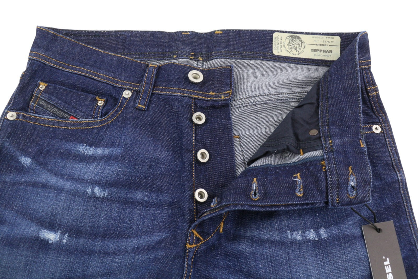 DIESEL Tepphar R7NA8 Men Jeans W28/L32 Blue Faded Distress Slim Carrot Stretch