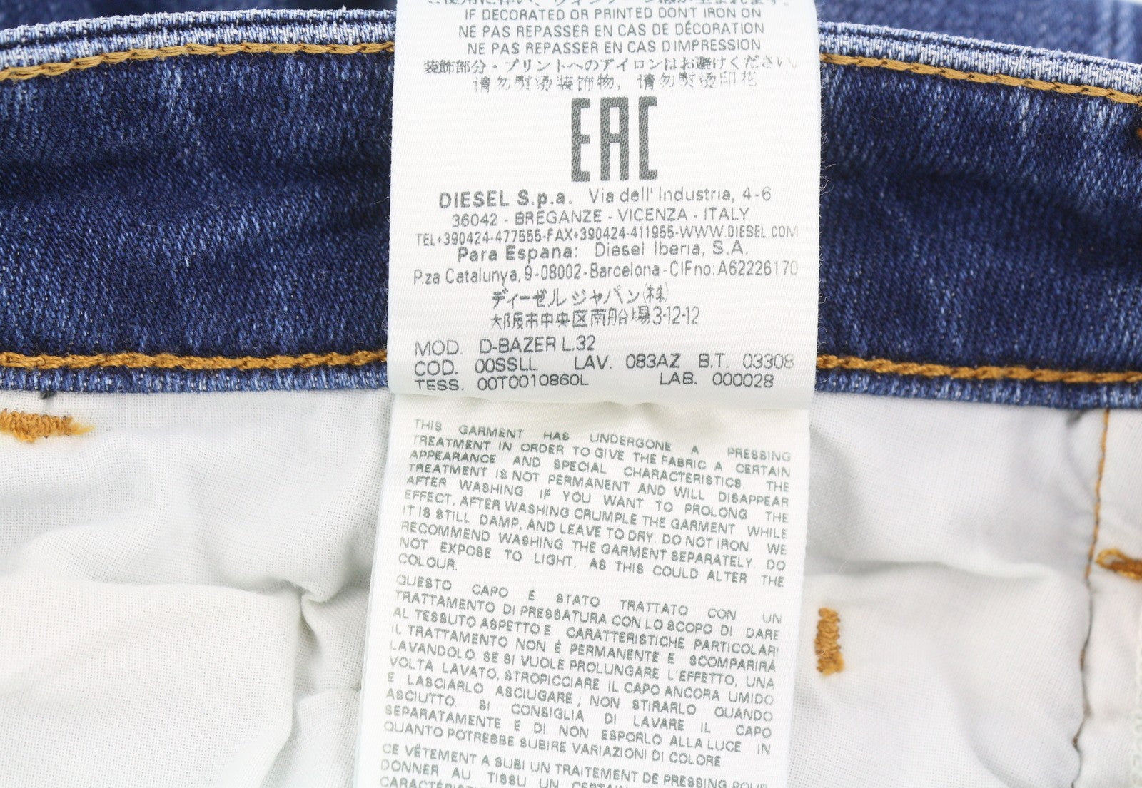 DIESEL D-Bazer 083AZ Men Jeans W27/L32 Blue Faded Distress Tapered Fit Stretch