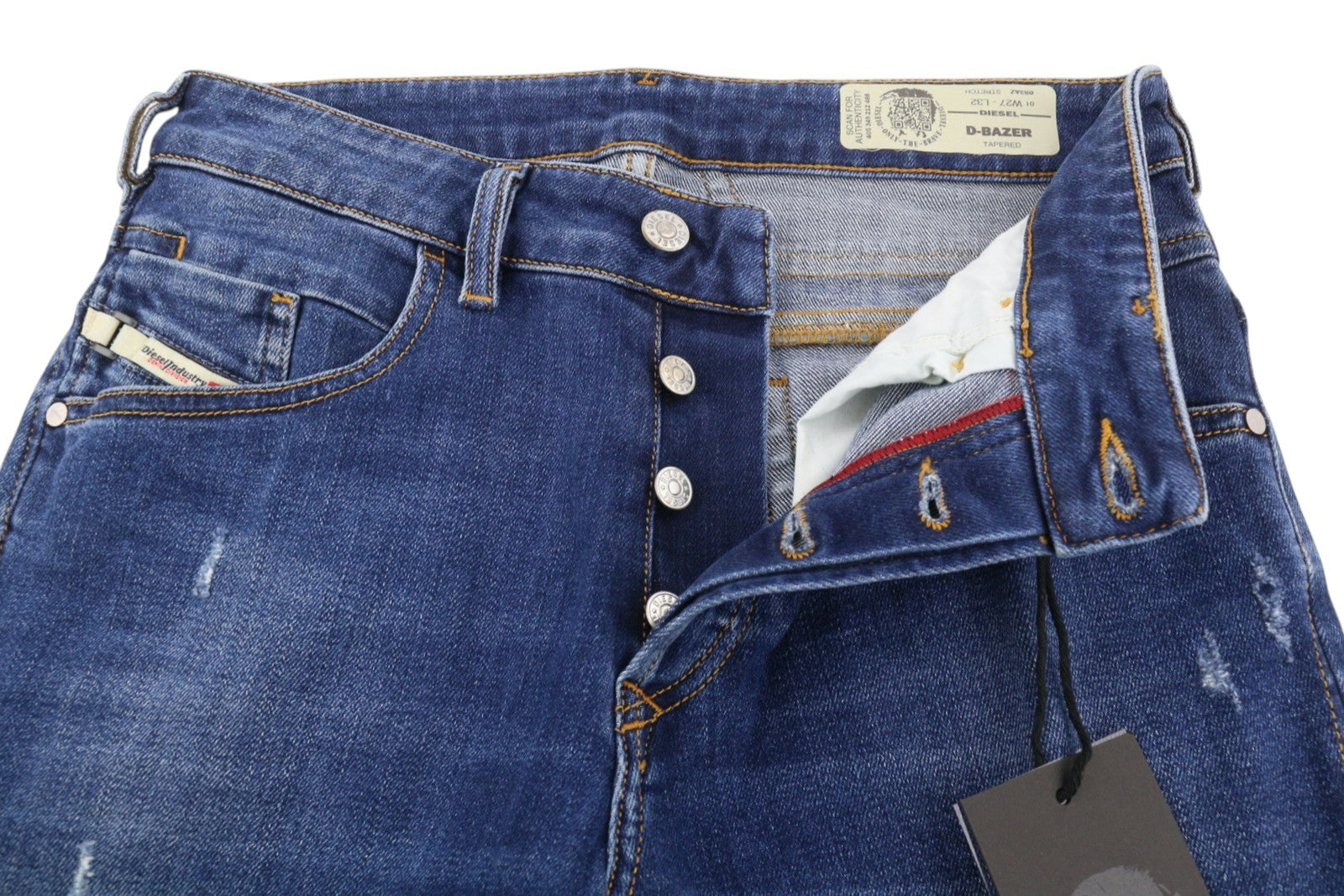 DIESEL D-Bazer 083AZ Men Jeans W27/L32 Blue Faded Distress Tapered Fit Stretch