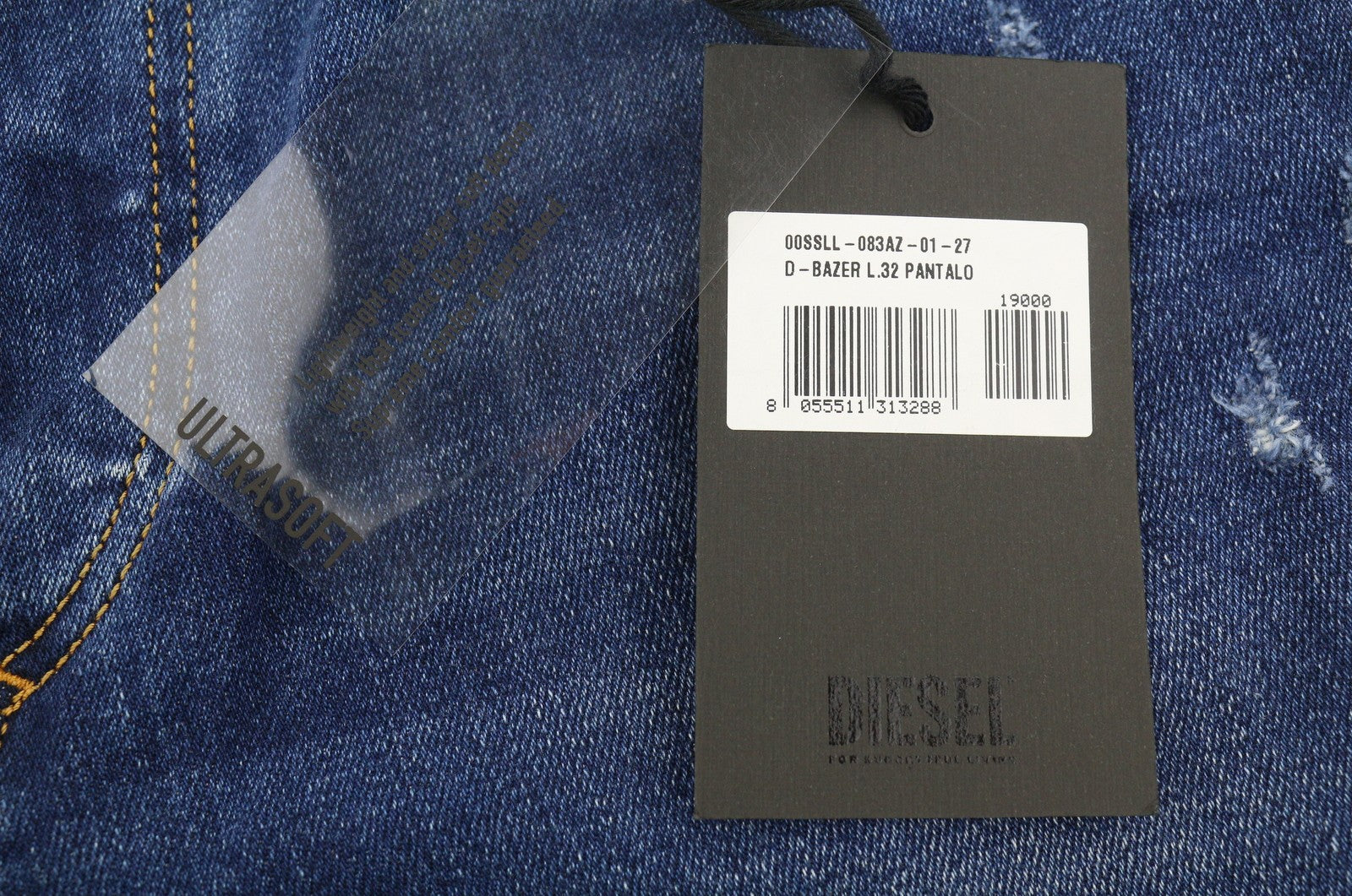 DIESEL D-Bazer 083AZ Men Jeans W27/L32 Blue Faded Distress Tapered Fit Stretch