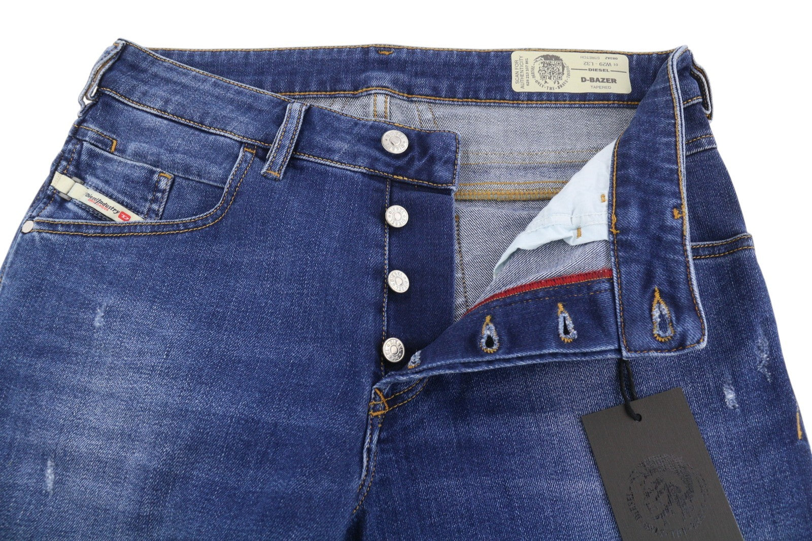 DIESEL D-Bazer 083AZ Men Jeans W29/L32 Blue Faded Distress Tapered Stretch