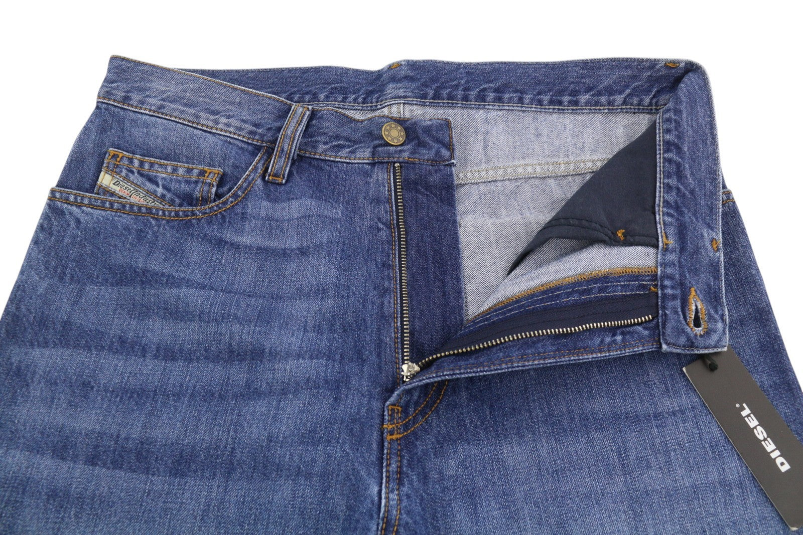DIESEL D-Wallis 085AR Men Jeans W30 Blue Whiskers Faded Slim Fit Zipped Denim