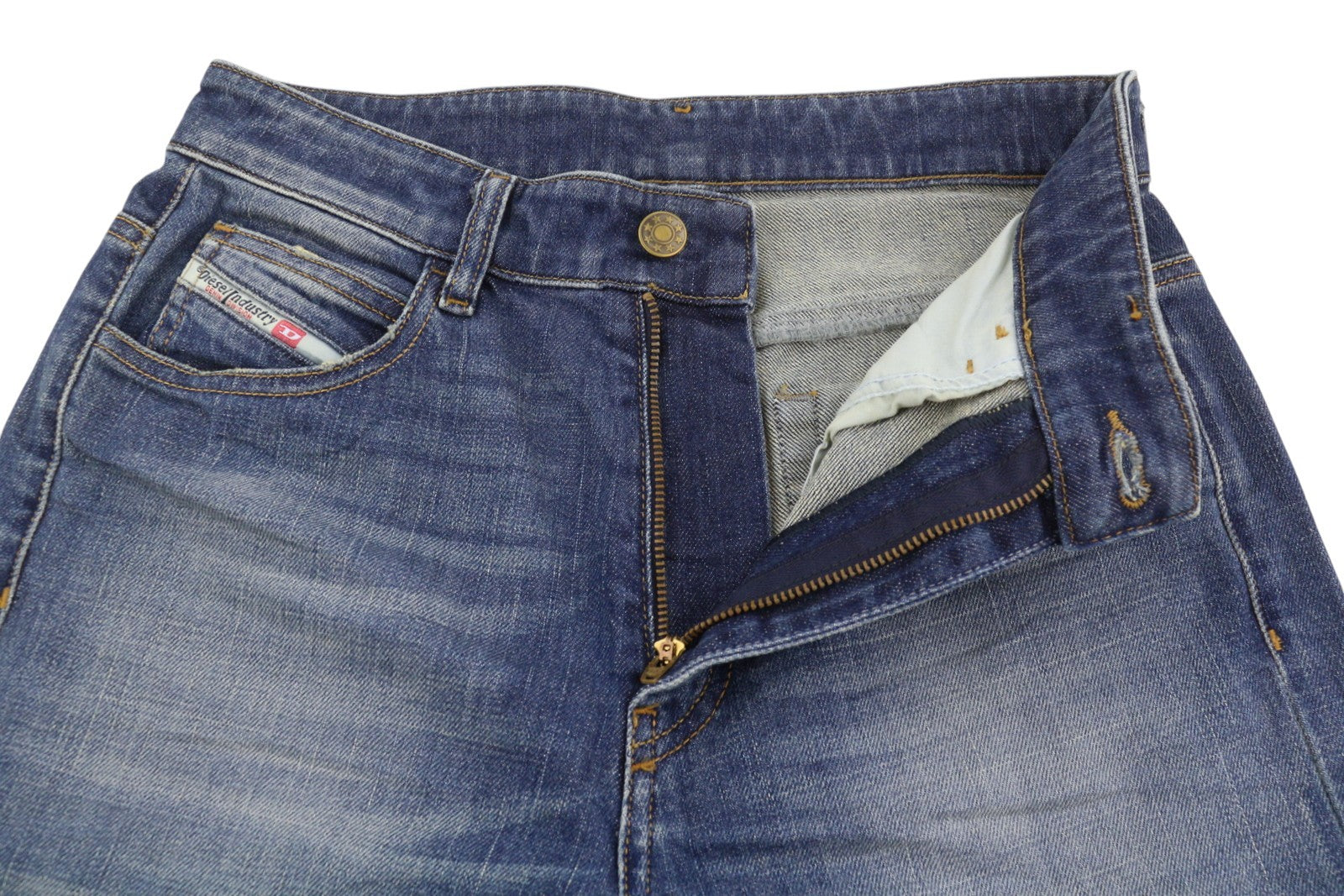 DIESEL D-Eiselle 089AR Women Jeans W26/L32 Blue Whiskers Faded Straight Fit