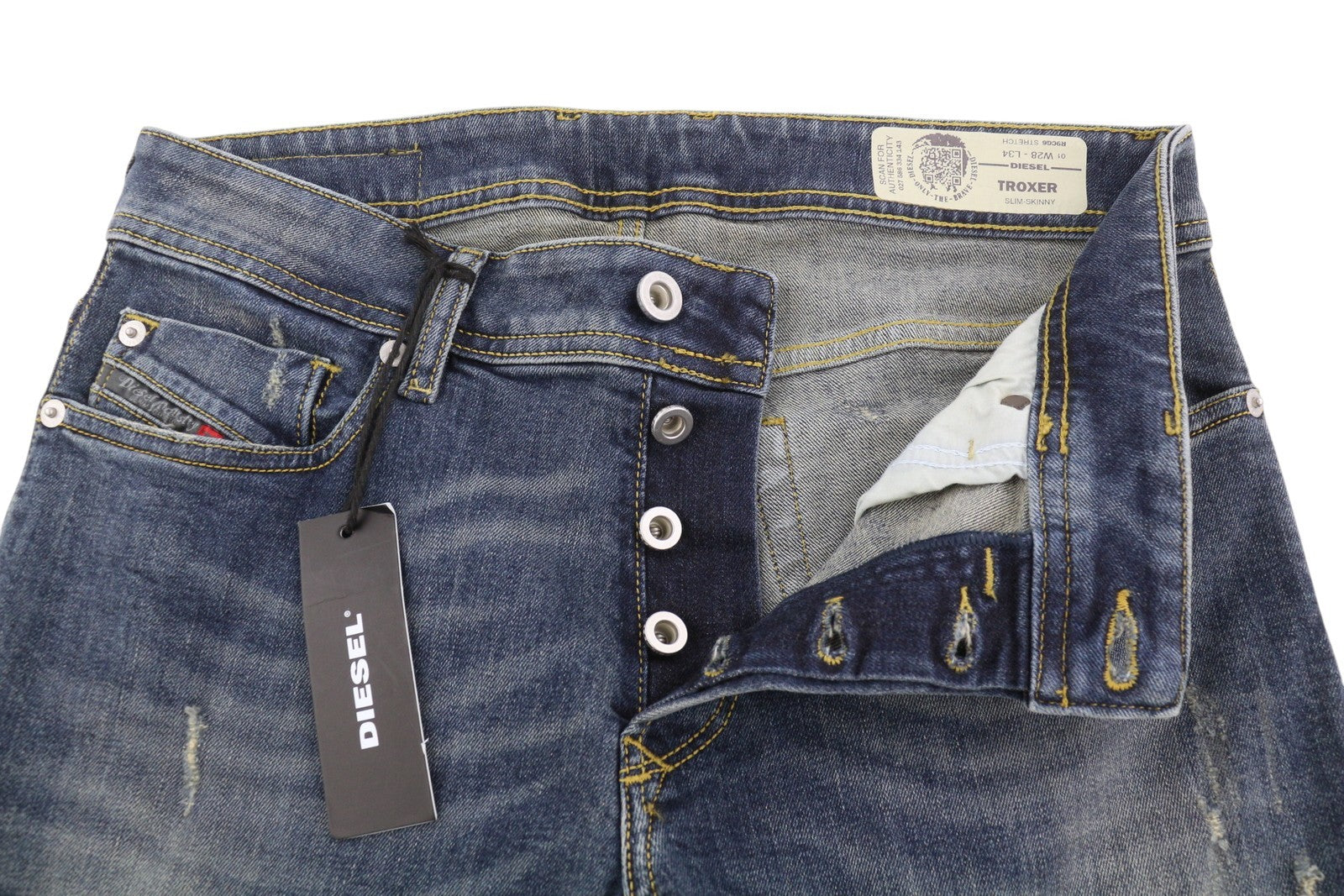 DIESEL Troxer R9CG6 Men Jeans W28/L34 Blue Faded Distress Slim Skinny Stretch