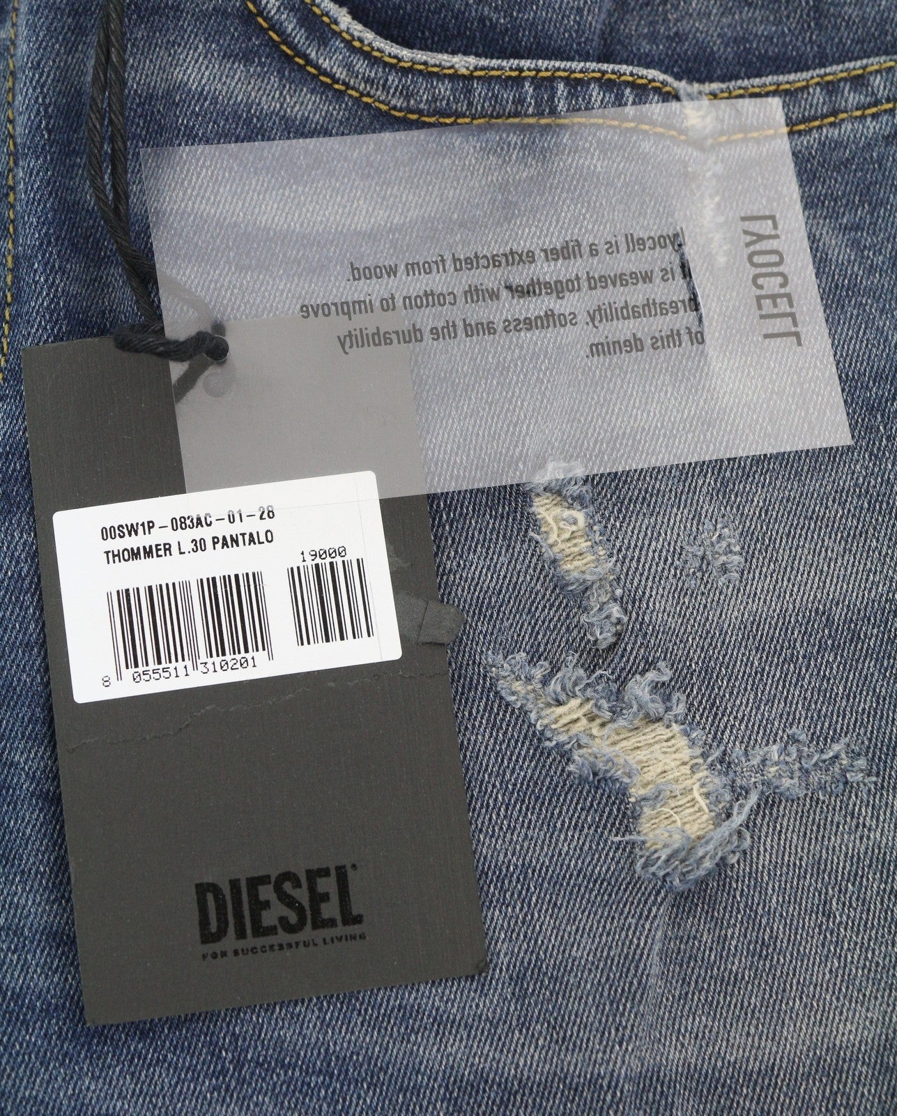DIESEL Thommer 083AC Men Jeans W28/L30 Blue Distress Slim Skinny Fit Stretch