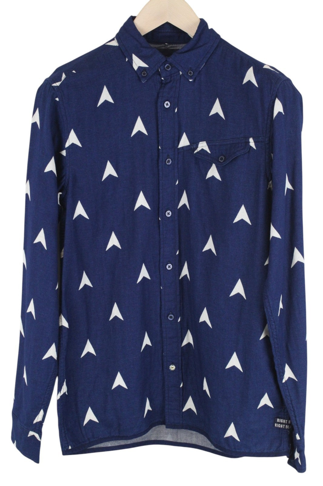 SCOTCH & SODA Ams Blauw Men Shirt S Navy Pure Cotton Patterned Long Sleeved
