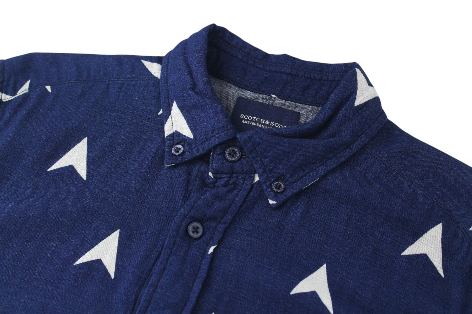 SCOTCH & SODA Ams Blauw Men Shirt S Navy Pure Cotton Patterned Long Sleeved