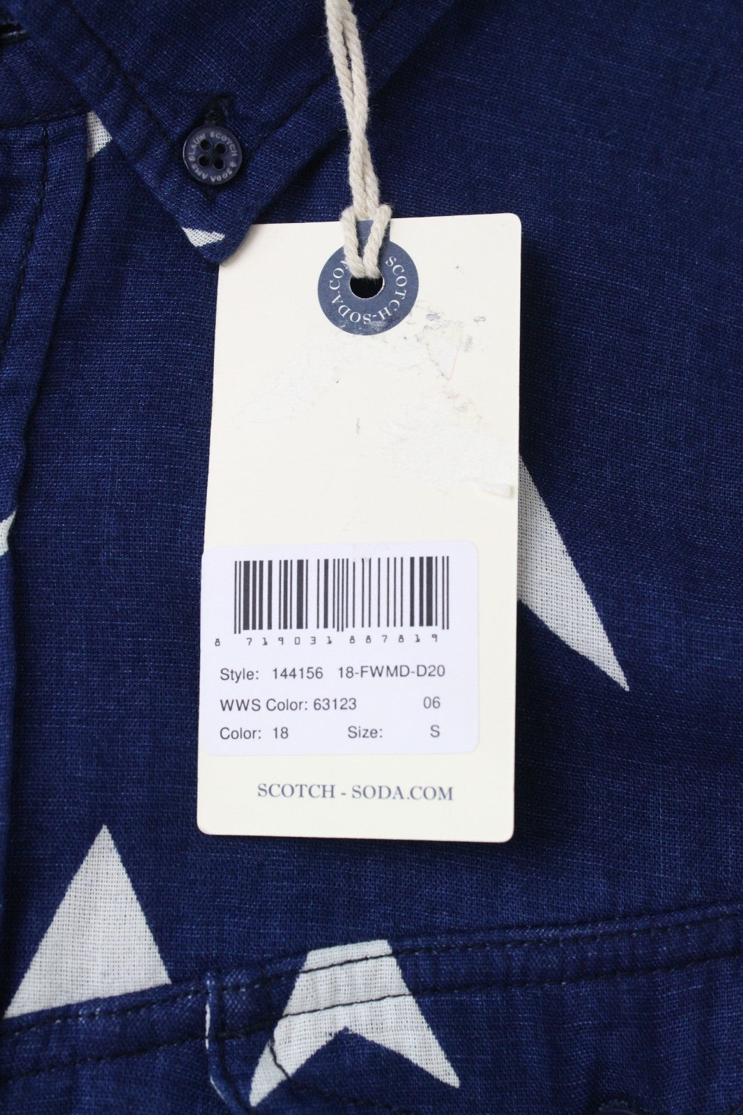 SCOTCH & SODA Ams Blauw Men Shirt S Navy Pure Cotton Patterned Long Sleeved
