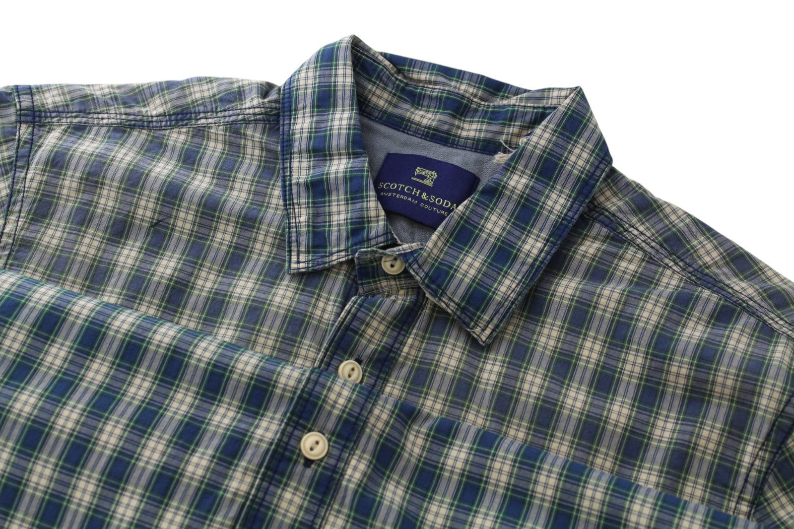 SCOTCH & SODA Ams Couture Men Shirt S Blue Pure Cotton Short Sleeved Checked