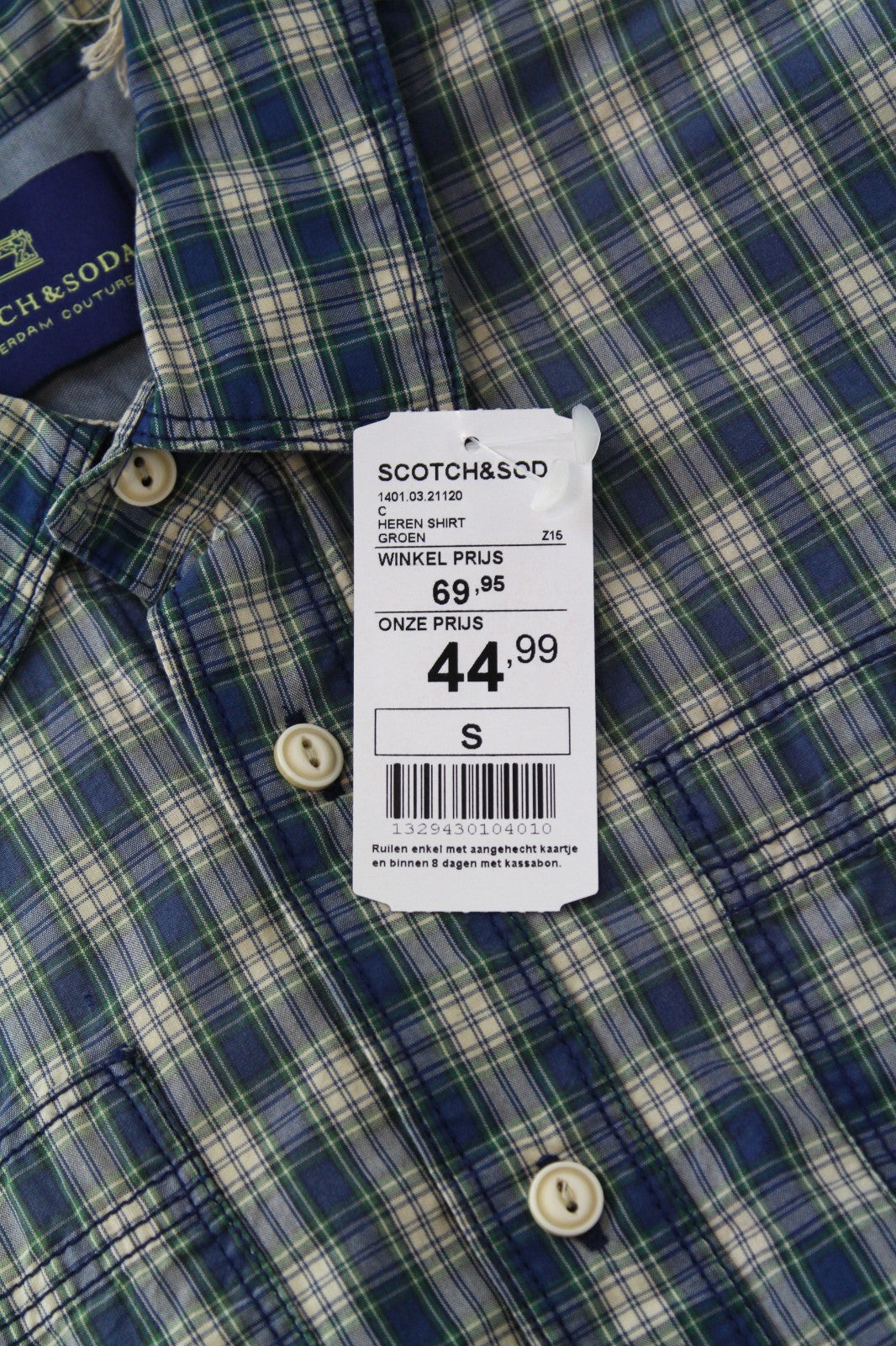 SCOTCH & SODA Ams Couture Men Shirt S Blue Pure Cotton Short Sleeved Checked